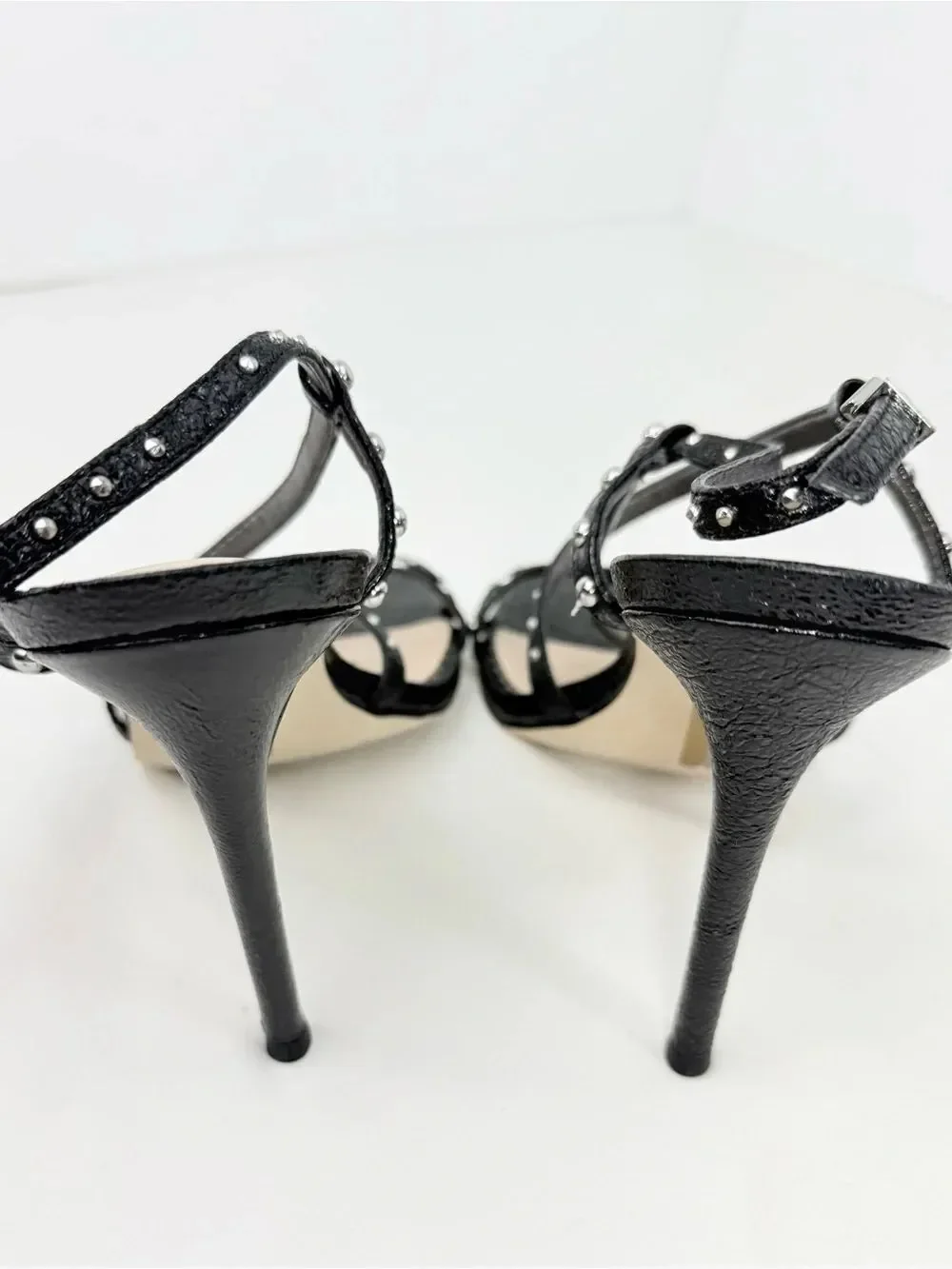 Sam Edelman LENNOX Black Glitter Silver Studded Strappy Open Toe Stiletto Heels